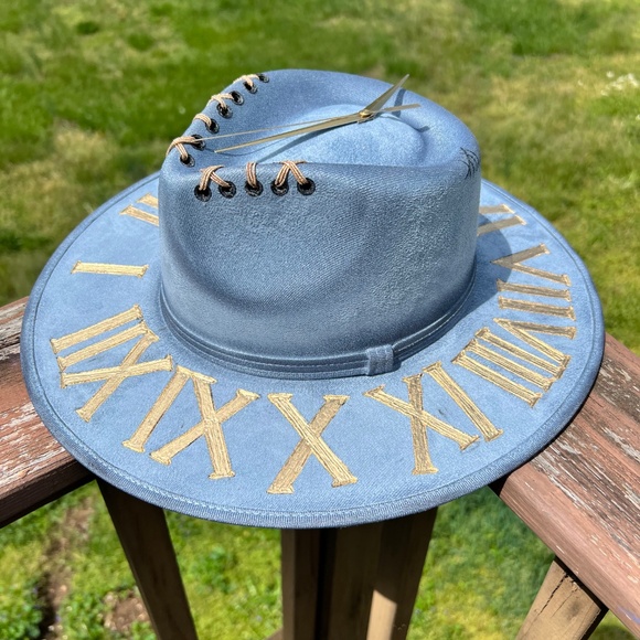 It’s Five O’clock Somewhere Hand Burned and Painted Clock Hat, Clock Burned Hat - Picture 5 of 6